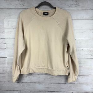 Monrow Cream Fleece Sleeves Crewneck Sweater